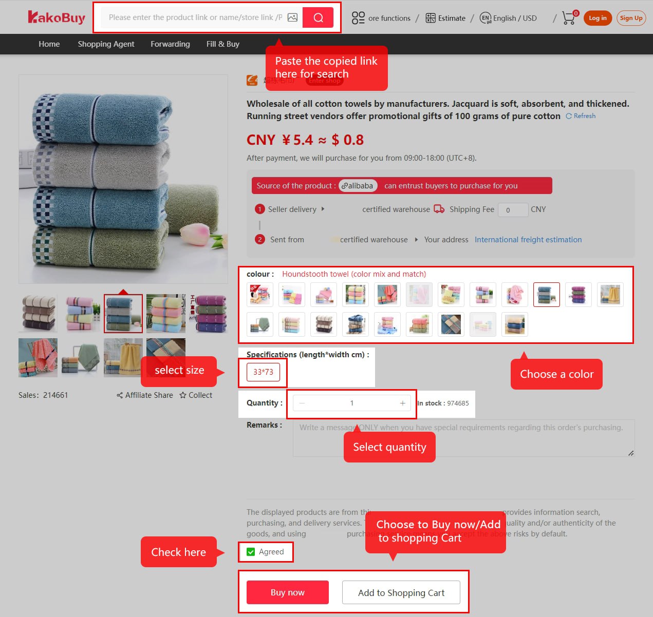 Choose colour, size and quantity before buying