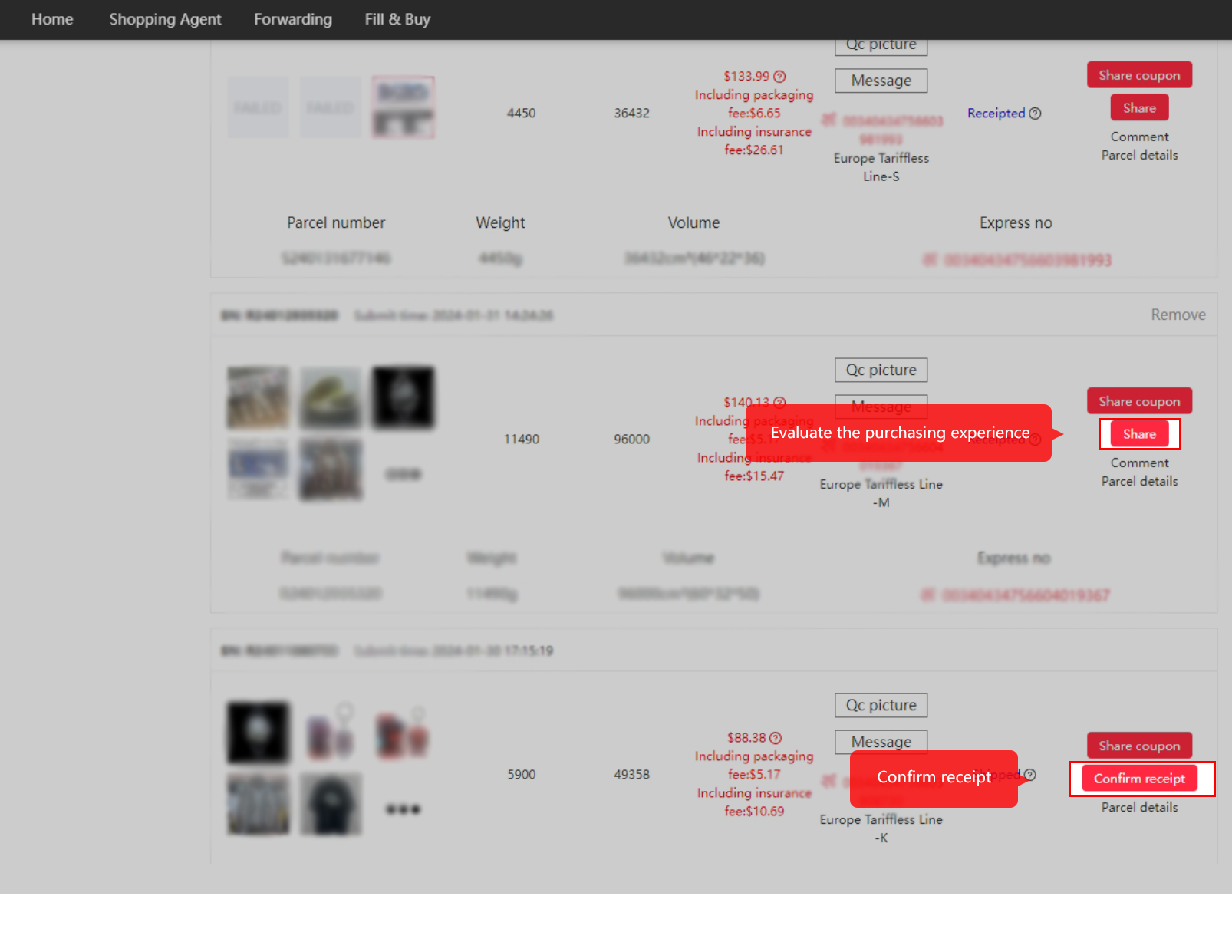 Inspect delivery, then confirm receipt