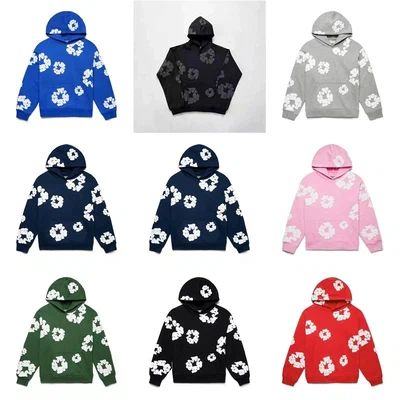 Nine floral-print hoodies in blue, navy, green, pink, black and red