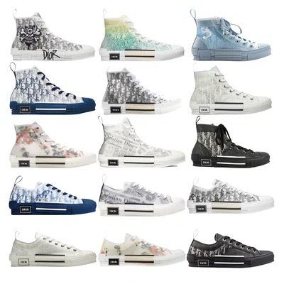Grid of printed canvas high-top and low-top sneakers